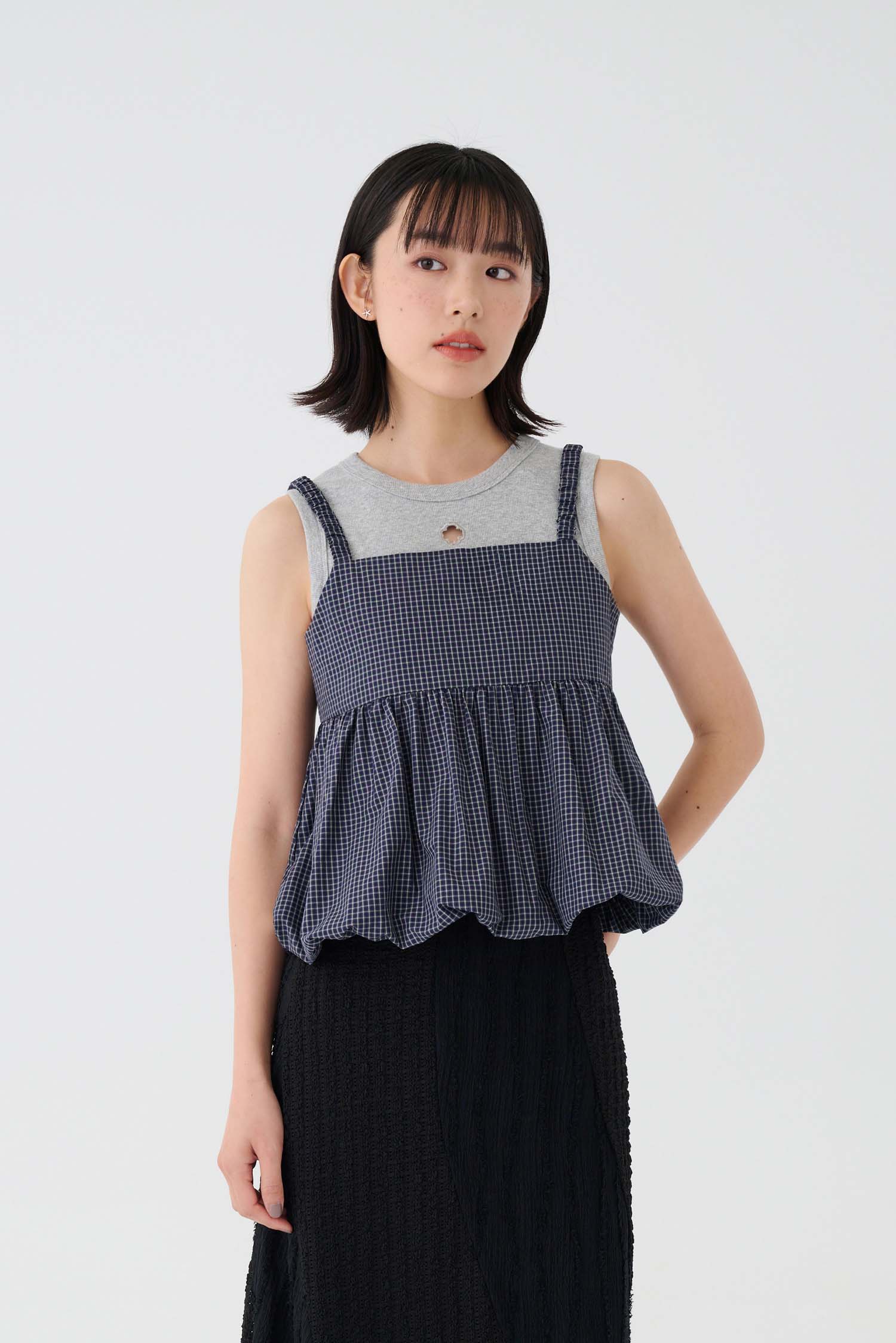 小格紋氣球背心