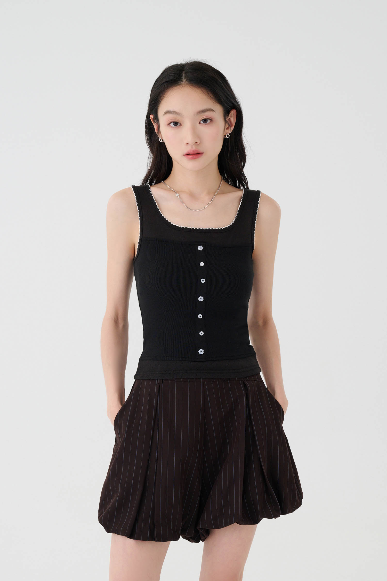 小花紋理拼接背心