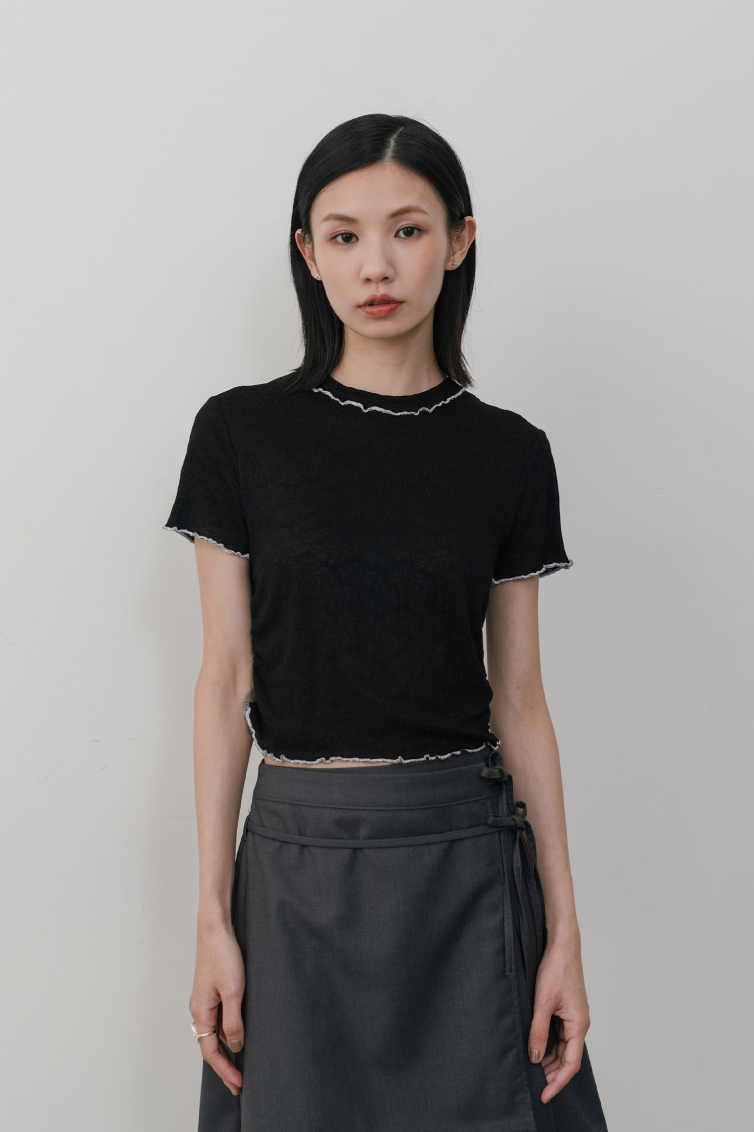 小花紋理透膚上衣