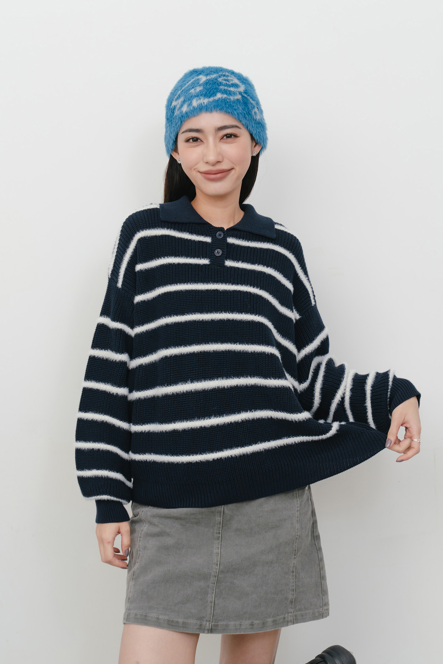 好好學生條紋針織上衣