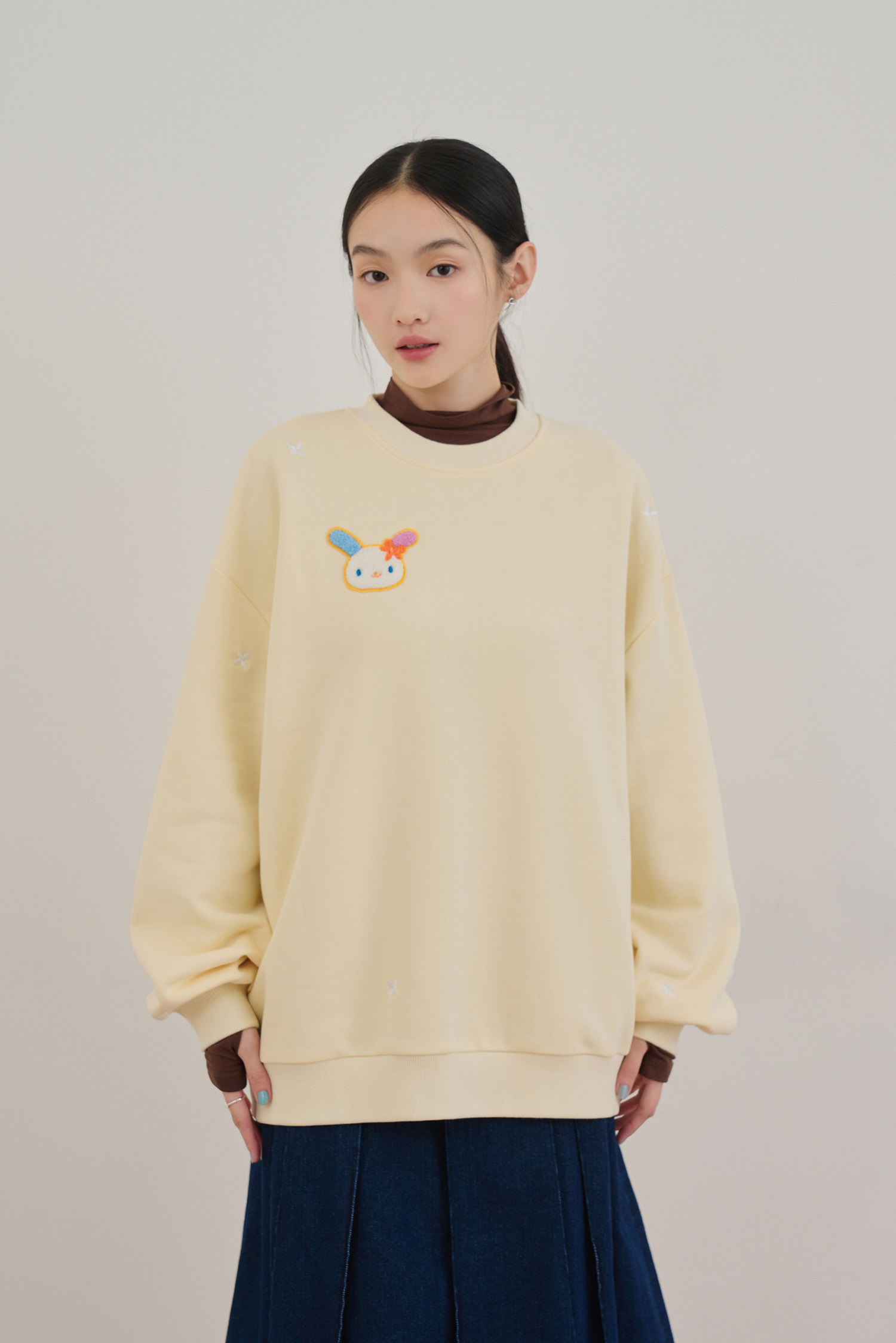 花小兔刺繡大學T