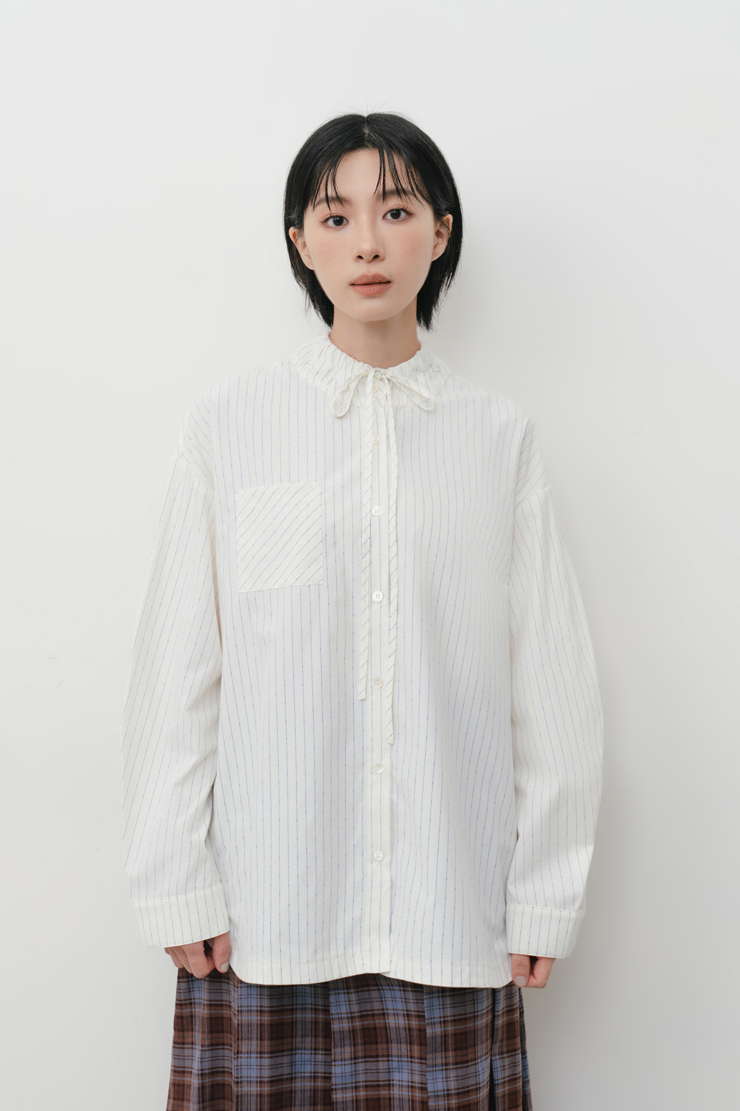 小綁帶條紋襯衫