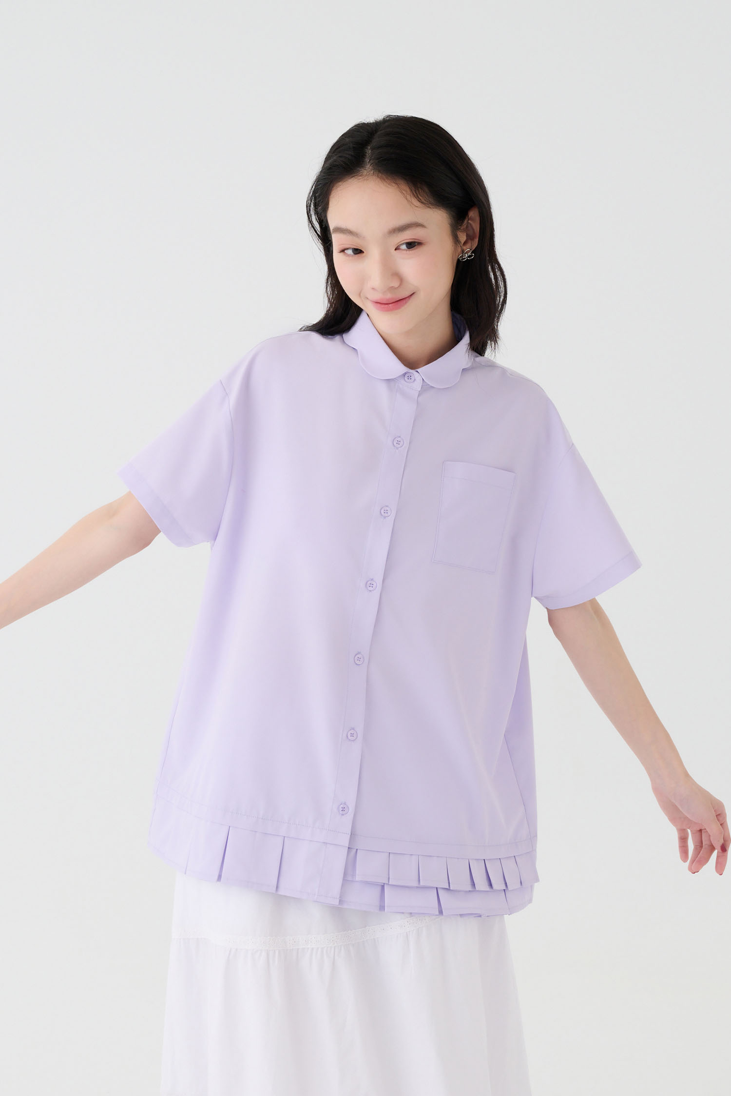 花瓣領百褶襯衫