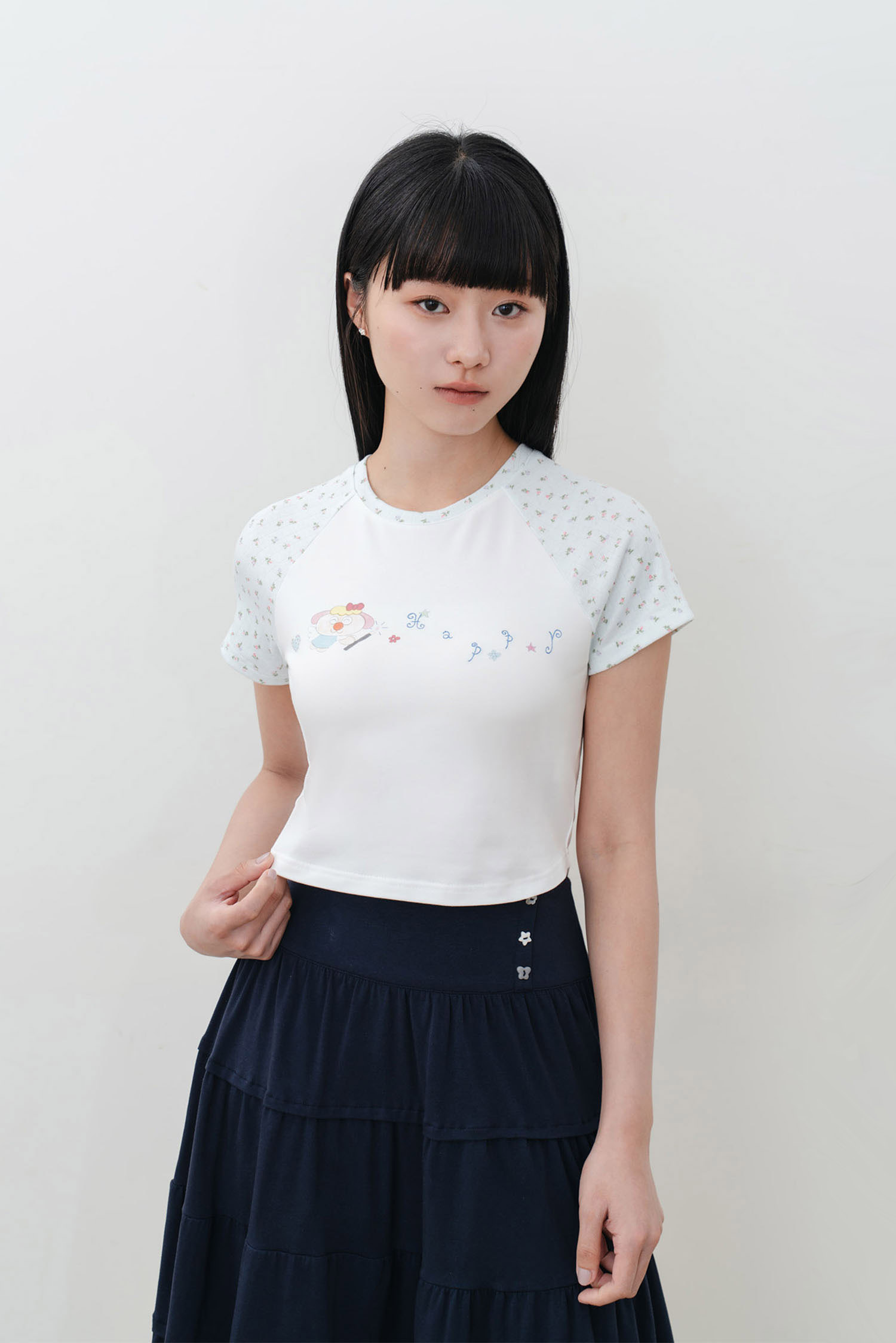Happy小碎花合身Ｔ