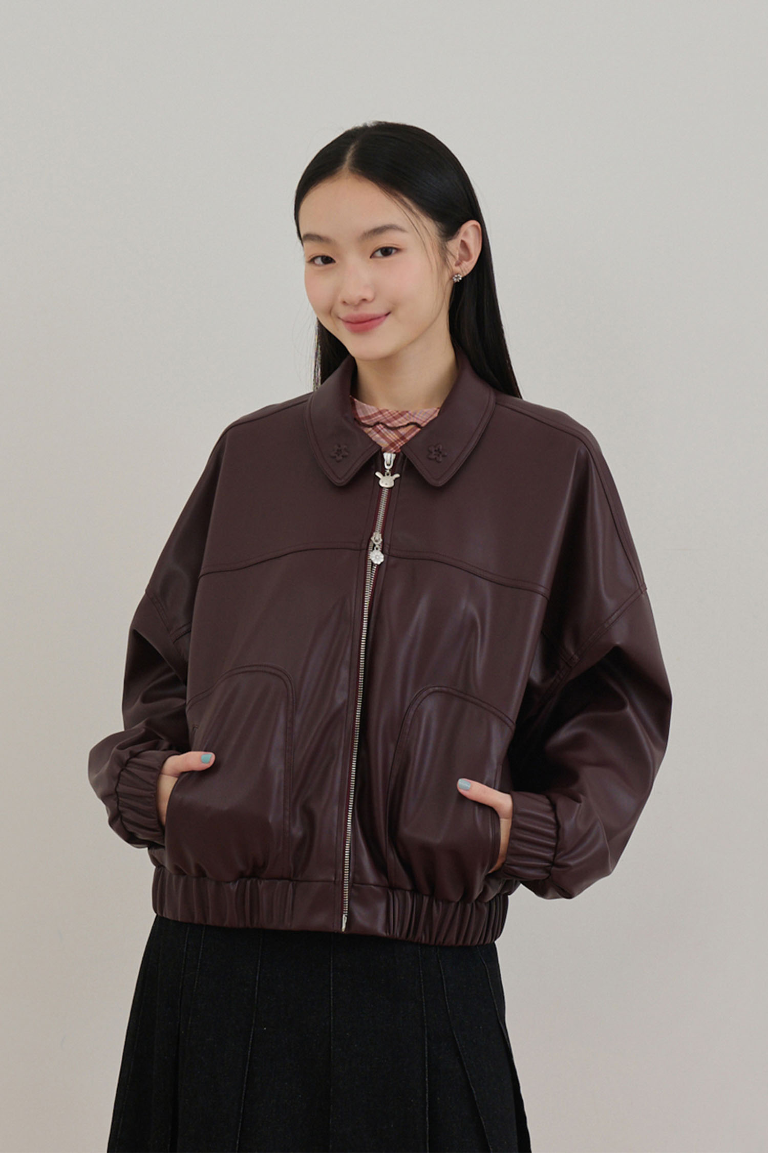 花小兔壓紋皮外套