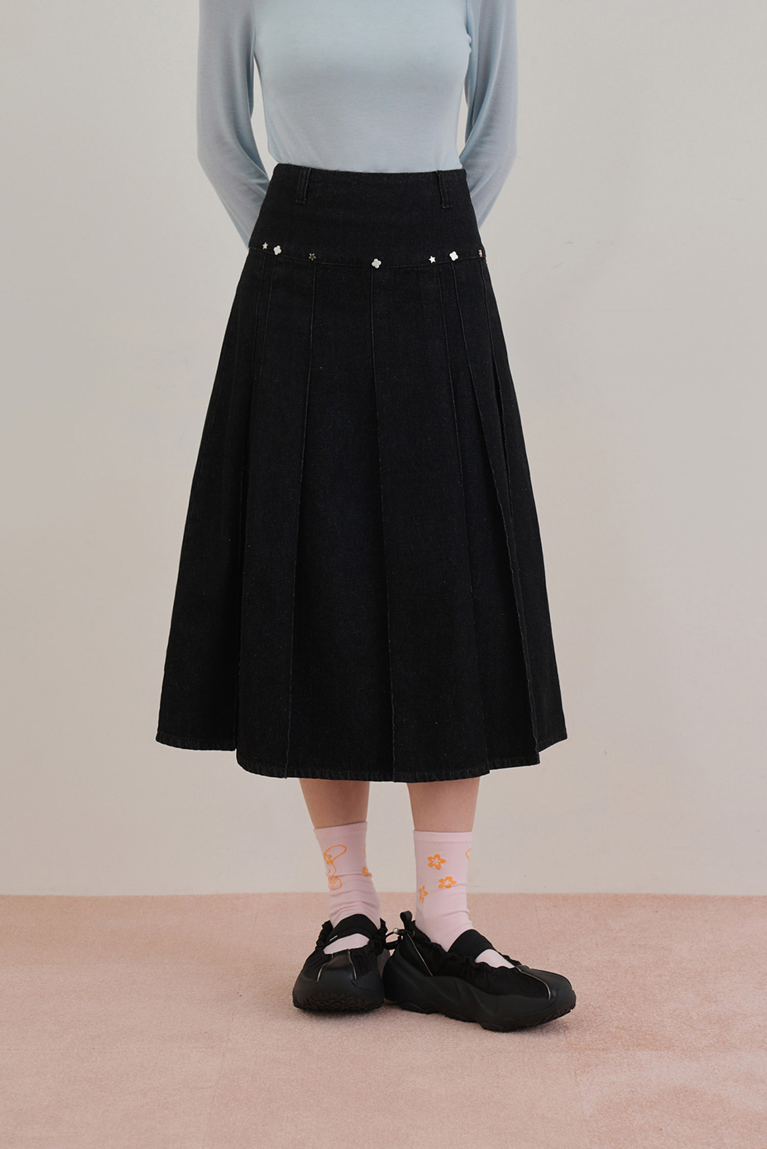 閃亮亮牛仔百褶裙