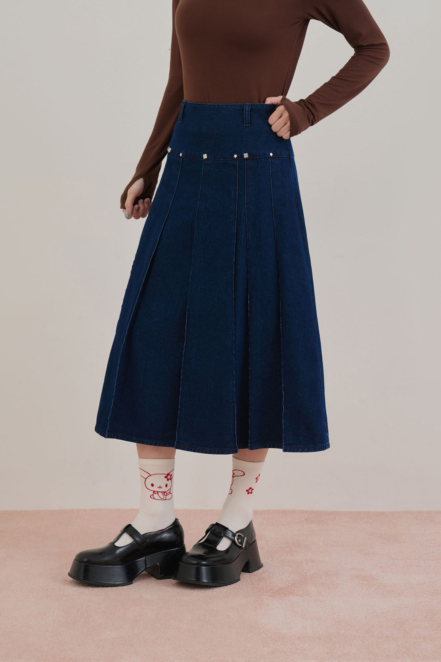 閃亮亮牛仔百褶裙