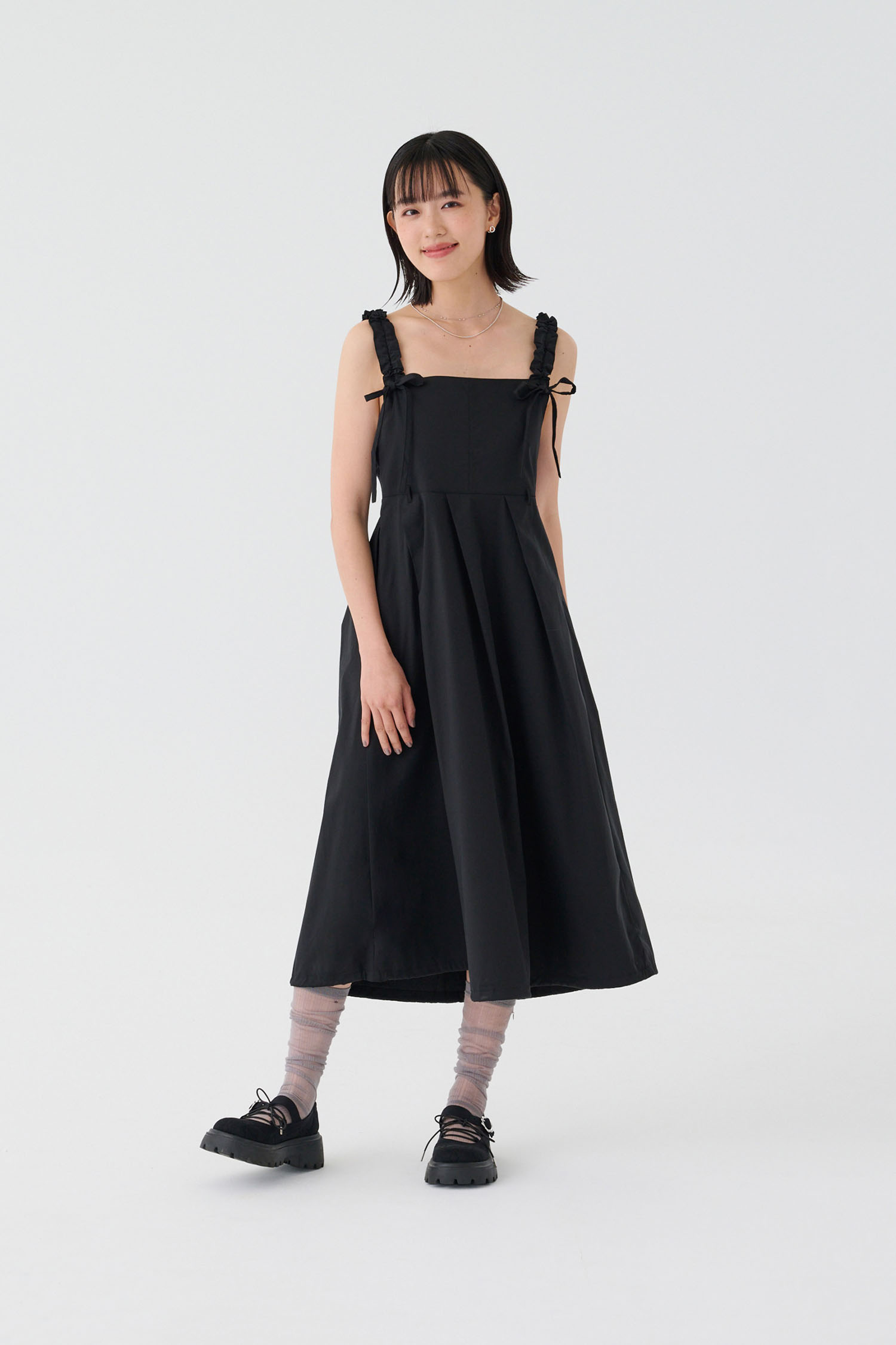 皺皺肩帶2way洋裝