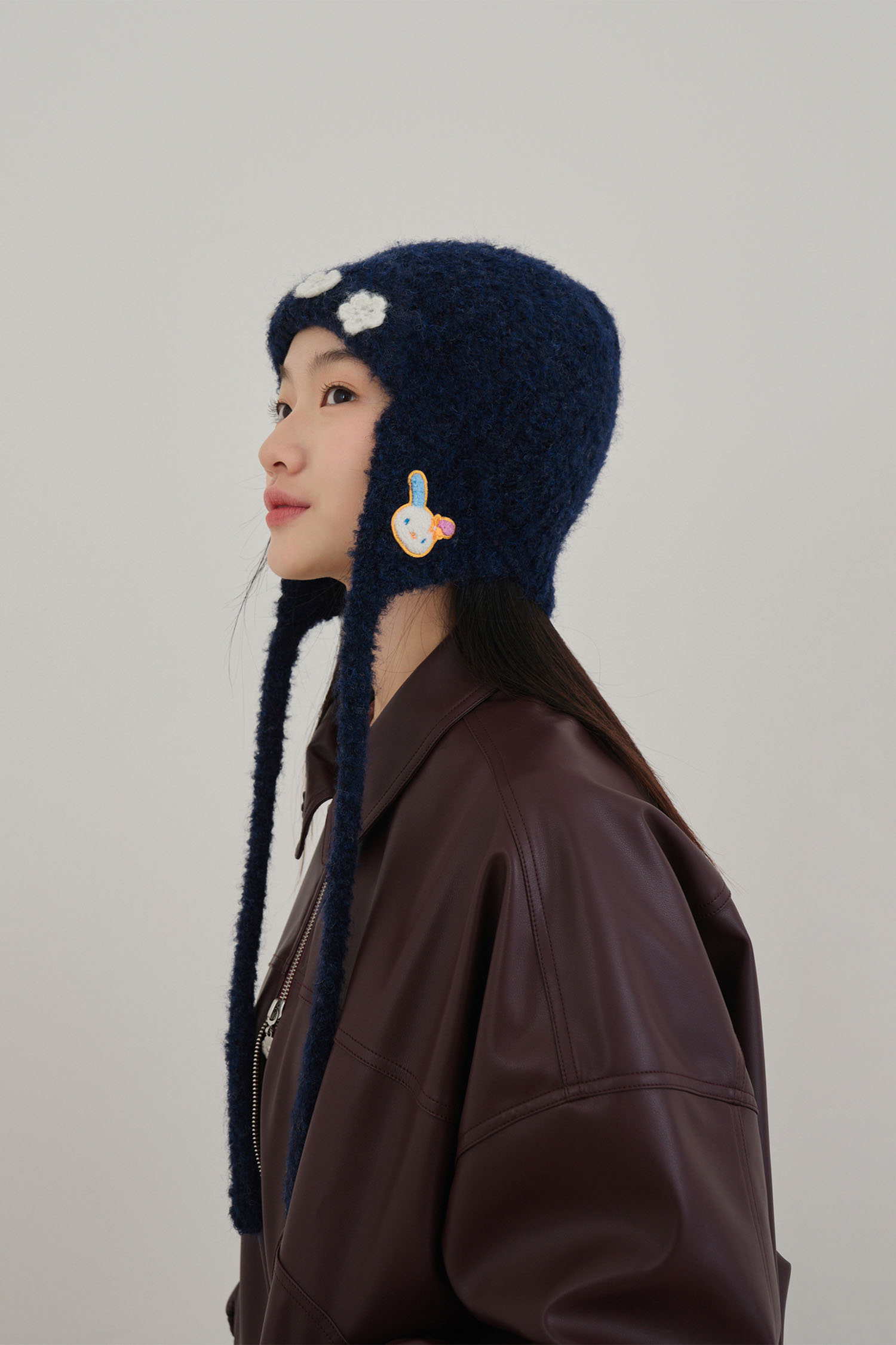 花小兔遮耳毛帽