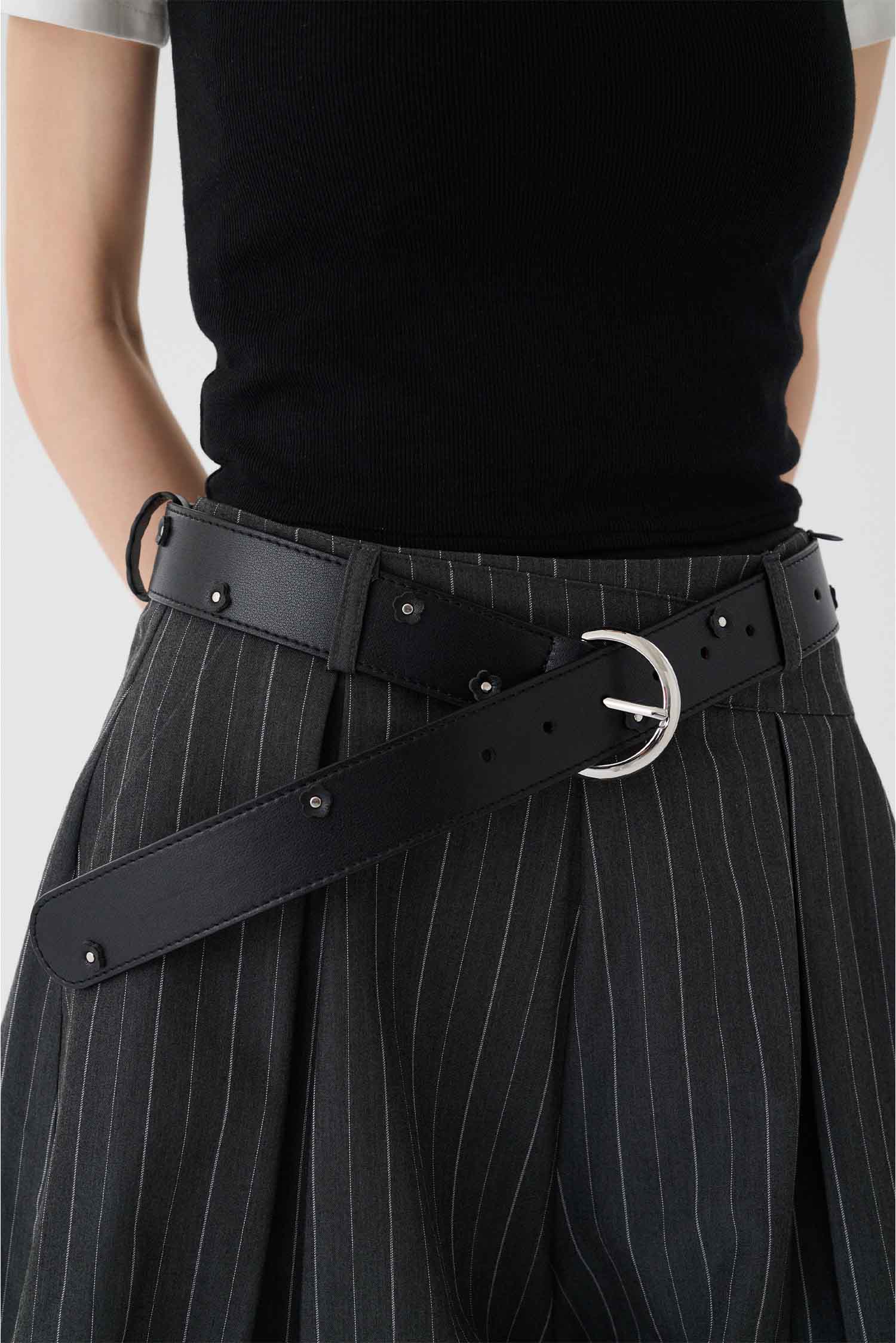 立體小花真皮皮帶