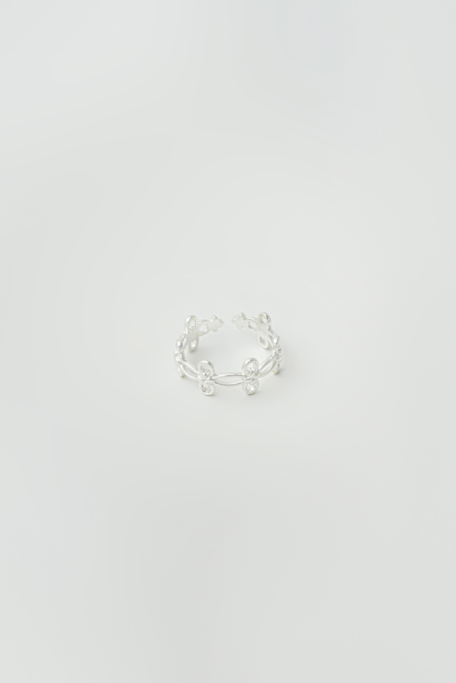 簍空小花純銀戒指